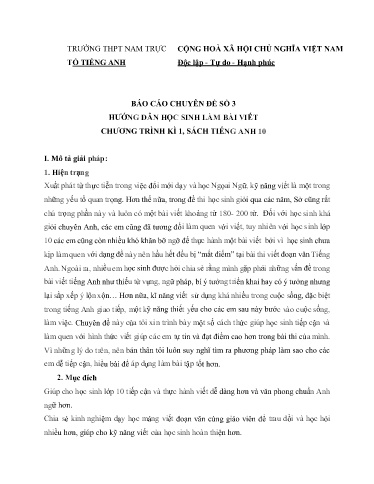 Chuyên đề Hướng dẫn học sinh làm bài viết chương trình kì 1 sách tiếng Anh 10