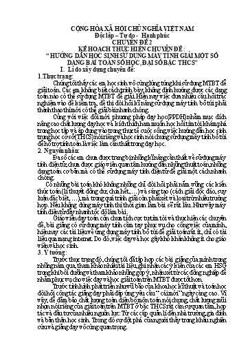 Chuyên đề Hướng dẫn học sinh sử dụng máy tính giải một số dạng bài toán số học, đại số bậc THCS
