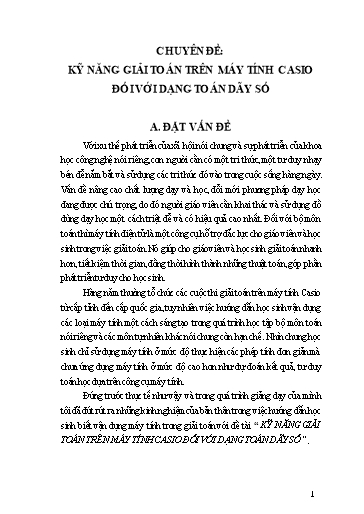 Chuyên đề Kỹ năng giải toán trên máy tính casio đối với dạng toán dãy số - Toán học 11