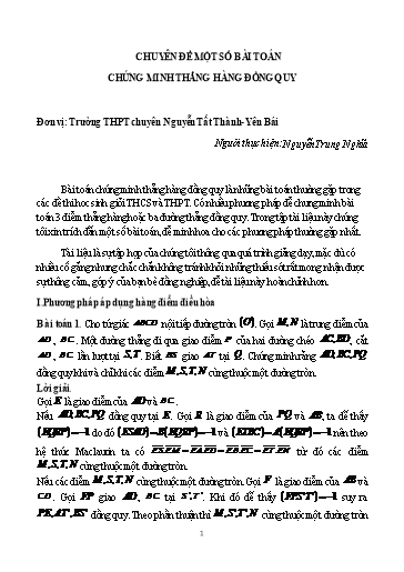 Chuyên đề Một số bài toán chứng minh thẳng hàng đồng quy - Bồi dưỡng HSG Toán hình THCS