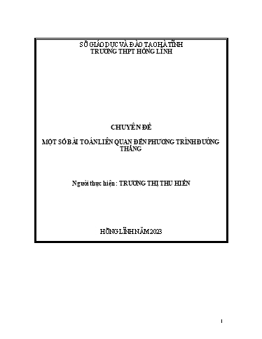 Chuyên đề Một số bài toán liên quan đến phương trình đường thẳng - Toán hình 10