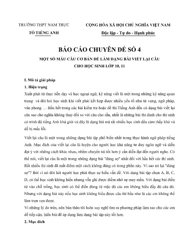 Chuyên đề Một số mẫu câu cơ bản để làm dạng bài viết lại câu cho học sinh Lớp 10, 11