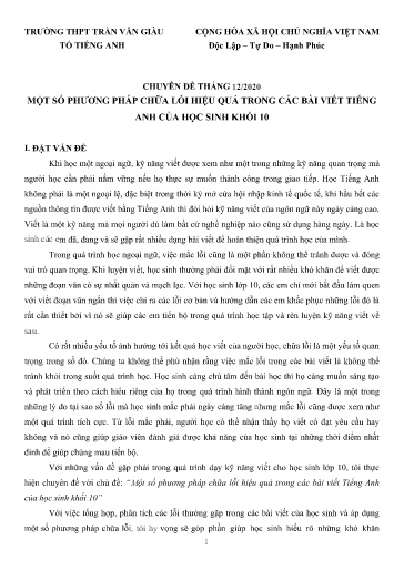 Chuyên đề Một số phương pháp chữa lỗi hiệu quả trong các bài viết tiếng Anh của học sinh Khối 10