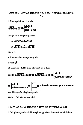Chuyên đề Một số phương pháp giải phương trình vô tỷ - Bồi dưỡng HSG Toán 9