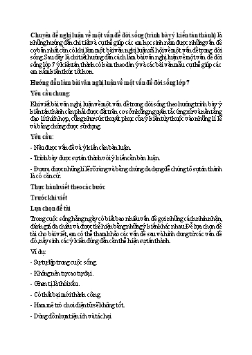 Chuyên đề Nghị luận về một vấn đề đời sống Lớp 7 Chuyên đề Nghị luận về một vấn đề đời sống Lớp 7