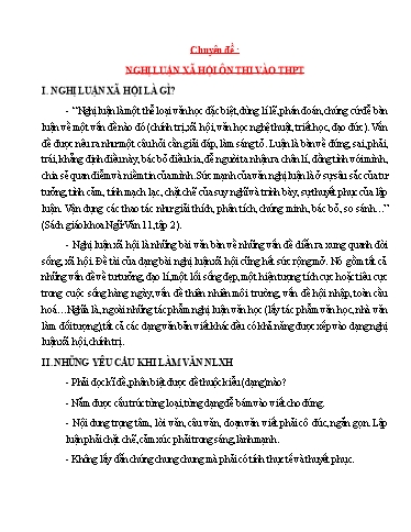 Chuyên đề Nghị luận xã hội ôn thi vào Lớp 10 Chuyên đề Nghị luận xã hội ôn thi vào Lớp 10
