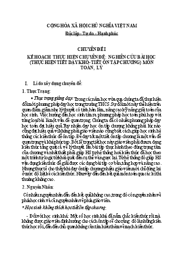 Chuyên đề Nghiên cứu bài học (Thực hiện tiết dạy khó, tiết ôn tập chương) môn Toán, Lý