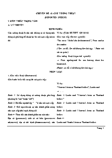 Chuyên đề ngữ pháp - Chuyên đề 18: Câu tường thuật (Lý thuyết và bài tập)