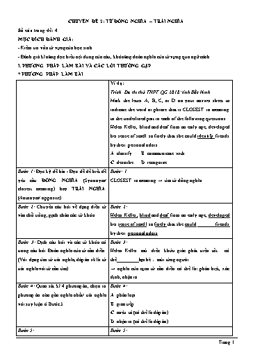 Chuyên đề ngữ pháp - Chuyên đề 2: Từ đồng nghĩa, trái nghĩa (Lý thuyết và bài tập) Chuyên đề ngữ pháp - Chuyên đề 2: Từ đồng nghĩa, trái nghĩa (Lý thuyết và bài tập)