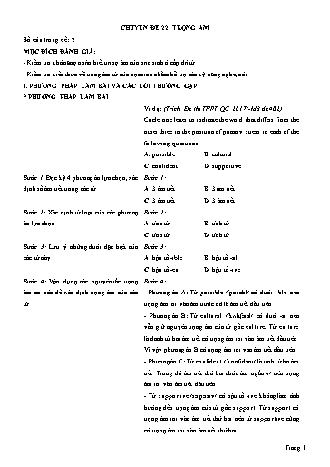 Chuyên đề ngữ pháp - Chuyên đề 22: Trọng âm (Lý thuyết và bài tập)