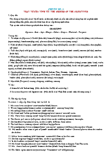 Chuyên đề Ngữ pháp tiếng Anh - Chuyên đề 12: Trật tự của tính từ (The orders of the adjectives)