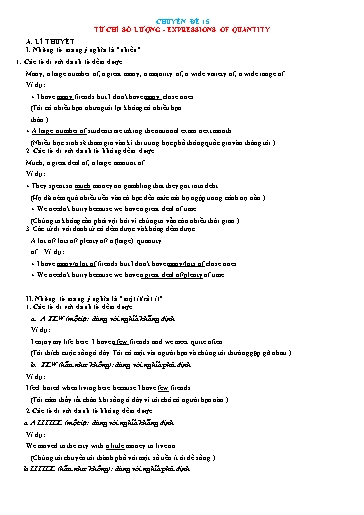 Chuyên đề Ngữ pháp tiếng Anh - Chuyên đề 15: Từ chỉ số lượng (Expressions of quantity)