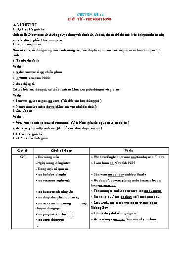 Chuyên đề Ngữ pháp tiếng Anh - Chuyên đề 16: Giới từ (Prepositions)