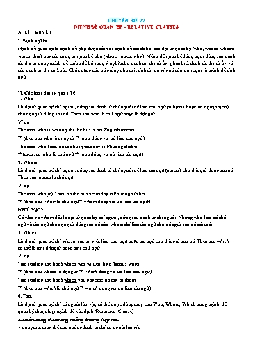 Chuyên đề Ngữ pháp tiếng Anh - Chuyên đề 22: Mệnh đề quan hệ (Relative clauses)