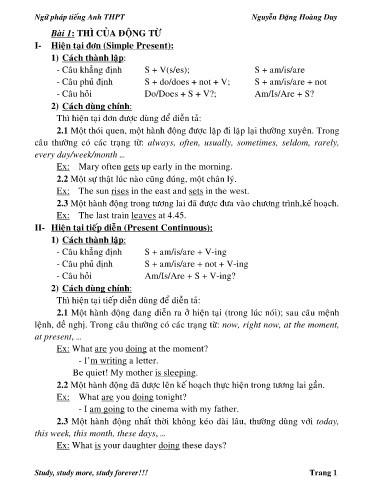 Chuyên đề Ngữ pháp Tiếng Anh ôn thi TNTHPT Quốc gia