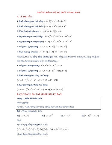 Chuyên đề Những hằng đẳng thức đáng nhớ Toán Lớp 8