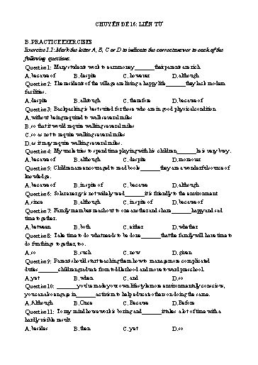 Chuyên đề ôn ngữ pháp vào 10 - Chuyên đề 16: Liên từ Chuyên đề ôn ngữ pháp vào 10 - Chuyên đề 16: Liên từ