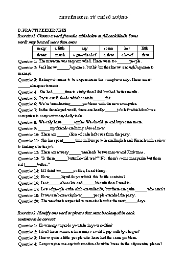 Chuyên đề ôn ngữ pháp vào 10 - Chuyên đề 22: Từ chỉ số lượng Chuyên đề ôn ngữ pháp vào 10 - Chuyên đề 22: Từ chỉ số lượng