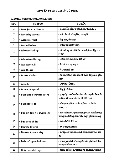 Chuyên đề ôn ngữ pháp vào 10 - Chuyên đề 23: Cụm từ cố định
