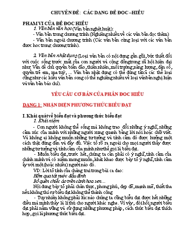 Chuyên đề Ôn tập các dạng đề đọc hiểu văn bản - Ngữ văn 9 Chuyên đề Ôn tập các dạng đề đọc hiểu văn bản - Ngữ văn 9