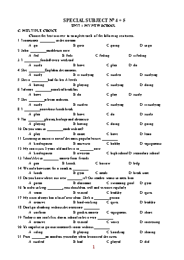 Chuyên đề Ôn tập học sinh giỏi tiếng Anh 6 - Chuyên đề 3: Multiple choice