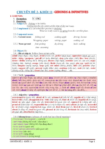 Chuyên đề Ôn tập tiếng Anh 11 - Chuyên đề 2: Gerunds and infinitives