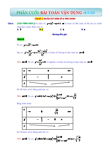 Chuyên đề Ôn thi THPT Toán 12 - Chủ đề 1: Khảo sát hàm số và ứng dụng (Vận dụng cao)