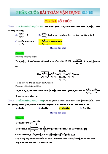 Chuyên đề Ôn thi THPT Toán 12 - Chủ đề 4: Số phức (Vận dụng cao)