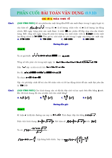 Chuyên đề Ôn thi THPT Toán 12 - Chủ đề 8: Toán thực tế (Vận dụng cao)