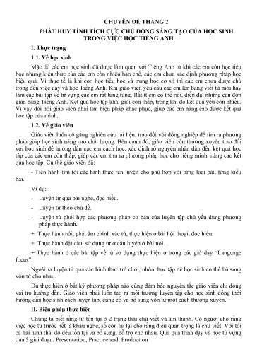 Chuyên đề Phát huy tính tích cực chủ động sáng tạo của học sinh trong việc học tiếng Anh THPT