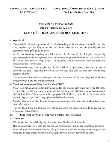 Chuyên đề Phát triển kĩ năng giao tiếp tiếng Anh cho học sinh THPT