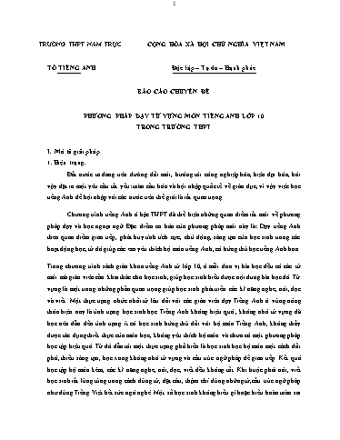 Chuyên đề Phương pháp dạy từ vựng môn tiếng Anh Lớp 10 trong trường THPT