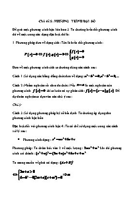 Chuyên đề Phương trình đại số - Bồi dưỡng HSG Toán 9