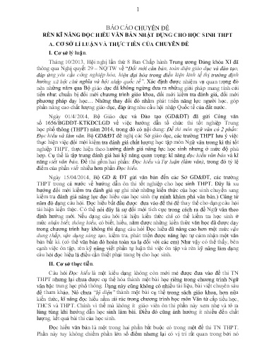 Chuyên đề Rèn kĩ năng đọc hiểu văn bản nhật dụng cho học sinh THPT