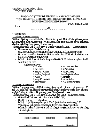 Chuyên đề Tạo hứng thú cho học sinh trong tiết học tiếng Anh bằng hoạt động khởi động