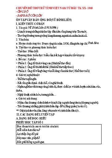 Chuyên đề Thơ trữ tình - Ngữ văn 8 học kỳ 1