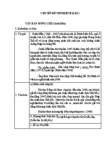 Chuyên đề Thơ Việt Nam hiện đại - Ngữ văn 9 (Học kì 1) Chuyên đề Thơ Việt Nam hiện đại - Ngữ văn 9 (Học kì 1)