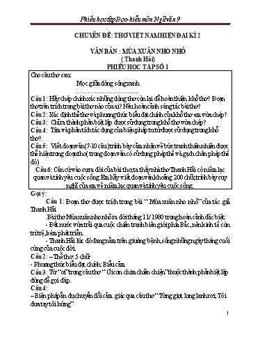 Chuyên đề Thơ Việt Nam hiện đại - Ngữ văn 9 (Học kì 2) Chuyên đề Thơ Việt Nam hiện đại - Ngữ văn 9 (Học kì 2)