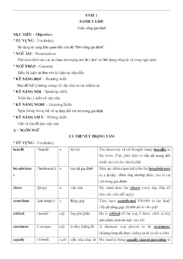 Chuyên đề Tiếng Anh 10 - Unit 1: Family life