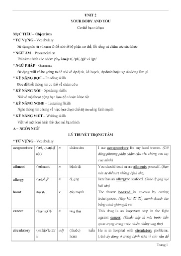 Chuyên đề Tiếng Anh 10 - Unit 2: Your body and you