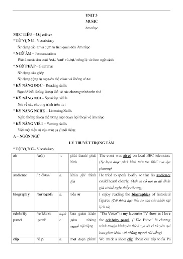 Chuyên đề Tiếng Anh 10 - Unit 3: Music