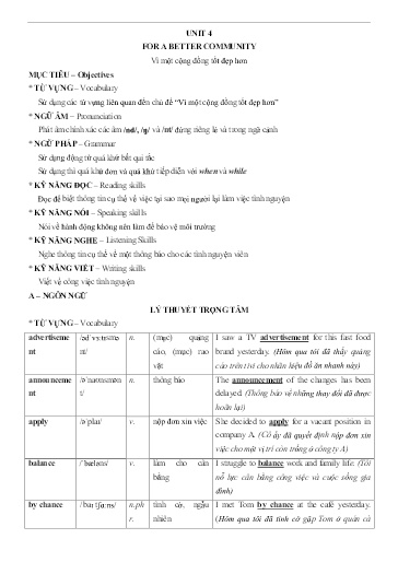 Chuyên đề Tiếng Anh 10 - Unit 4: For a better community