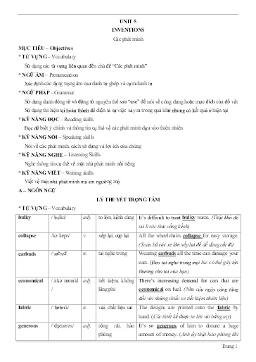 Chuyên đề Tiếng Anh 10 - Unit 5: Inventions