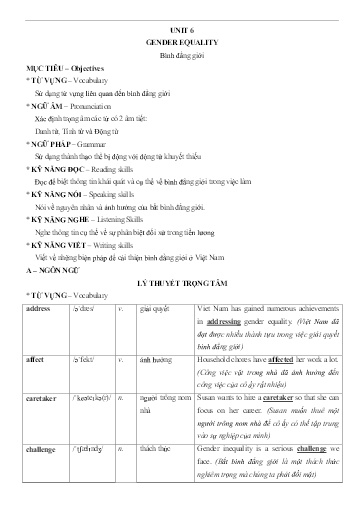 Chuyên đề Tiếng Anh 10 - Unit 6: Gender Equality