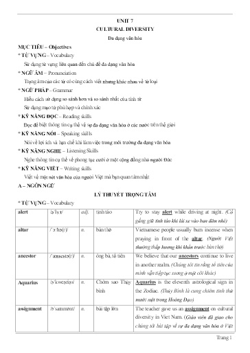 Chuyên đề Tiếng Anh 10 - Unit 7: Cultural Diversity