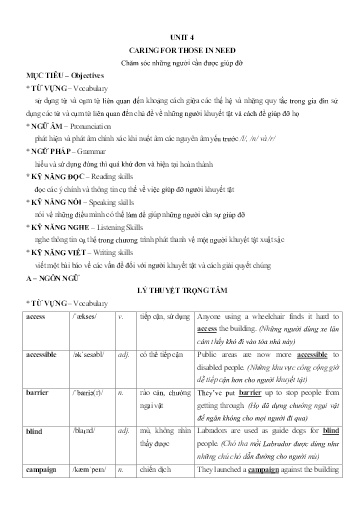 Chuyên đề Tiếng Anh 11 - Unit 4: Caring for those in need