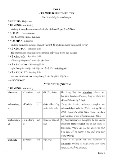 Chuyên đề Tiếng Anh 11 - Unit 8: Our world heritage sites