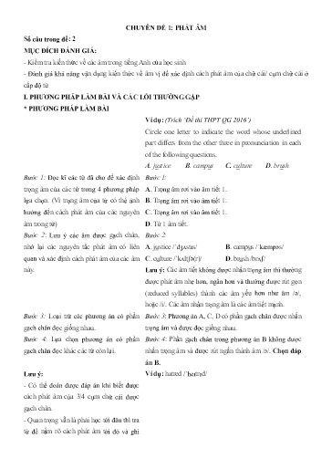 Chuyên đề Tiếng Anh 12 - Phần 1, Chuyên đề 1: Phát âm - Ôn thi THPT Quốc gia