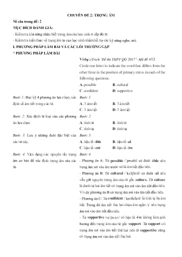 Chuyên đề Tiếng Anh 12 - Phần 1, Chuyên đề 2: Trọng âm - Ôn thi THPT Quốc gia