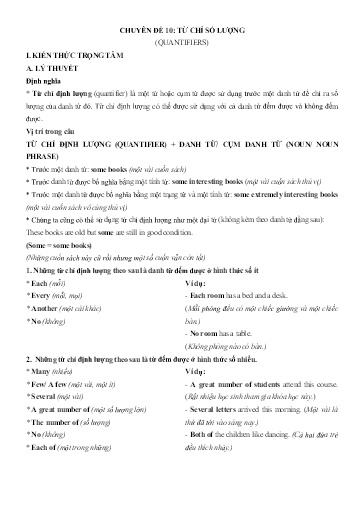 Chuyên đề Tiếng Anh 12 - Phần 3, Chuyên đề 10: Từ chỉ số lượng - Ôn thi THPT Quốc gia Chuyên đề Tiếng Anh 12 - Phần 3, Chuyên đề 10: Từ chỉ số lượng - Ôn thi THPT Quốc gia